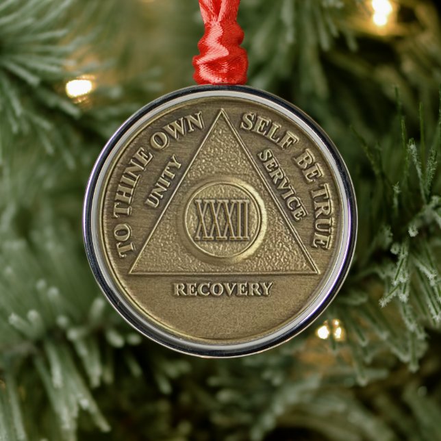 32 Year Sober Anniversary Medallion | Recovery Metal Ornament (Tree)