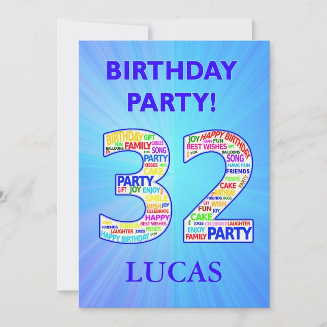 32e anniversaire Invitation de fête Ajouter un nom (Devant)