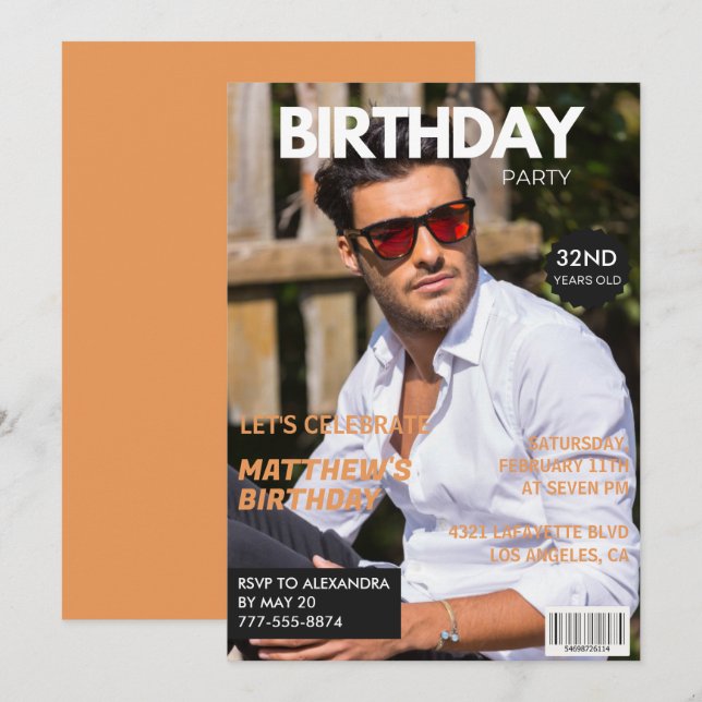 32e anniversaire invitations pour lui Magazine Cou (Devant / Derrière)