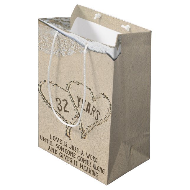 32nd Anniversary Beach Hearts Medium Gift Bag (Front Angled)