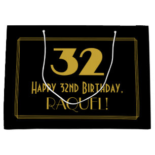 32nd Birthday — Art Deco Inspired Look "32" & Name Large Gift Bag