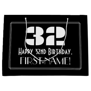32nd Birthday ~ Art Deco Inspired Look "32" + Name Large Gift Bag