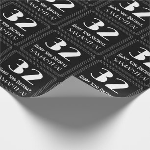 32nd Birthday - Art Deco Inspired Look "32", Name Wrapping Paper