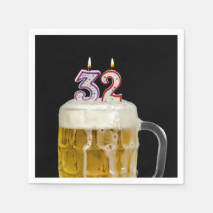 32nd Birthday Beer on black Napkins