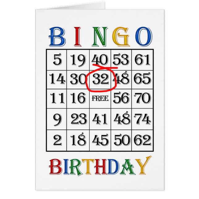 32nd Birthday Bingo card (Front)