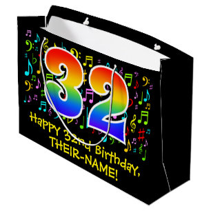 32nd Birthday - Colorful Music Symbols, Rainbow 32 Large Gift Bag