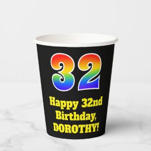 32nd Birthday: Colourful, Fun, Exciting, Rainbow 3 Paper Cups