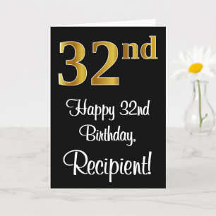 32nd Birthday ~ Elegant Luxurious Faux Gold Look # Card