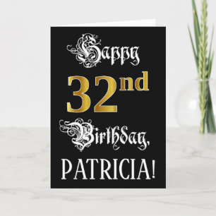 32nd Birthday — Fancy Script; Faux Gold Look; Name Card