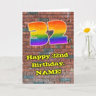 32nd Birthday: Fun Graffiti-Inspired Rainbow 32 Card