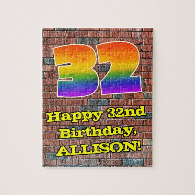 32nd Birthday: Fun Graffiti-Inspired Rainbow 32 Jigsaw Puzzle (Vertical)