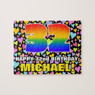 32nd Birthday — Fun, Loving Heart Shapes + “32” Jigsaw Puzzle
