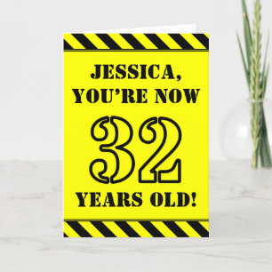32nd Birthday: Fun Stencil Style Text, Custom Name Card