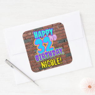 32nd Birthday – Fun, Urban Graffiti Inspired Look Square Sticker
