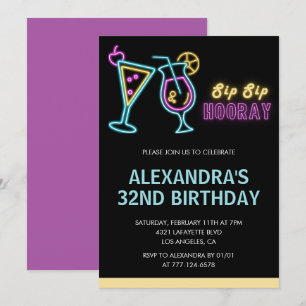 32nd birthday invitations Cocktail Neon Glow
