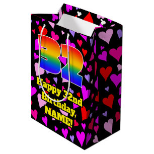 32nd Birthday: Loving Hearts Pattern, Rainbow # 32 Medium Gift Bag