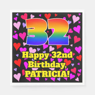 32nd Birthday: Loving Hearts Pattern, Rainbow # 32 Napkin