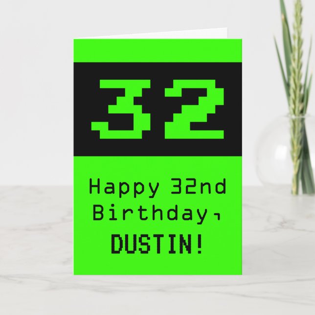 32nd Birthday: Nerdy / Geeky Style "32" and Name Card (Front)