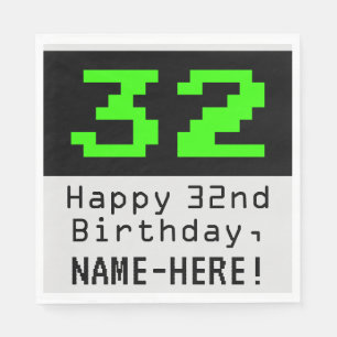 32nd Birthday - Nerdy / Geeky Style "32" & Name Napkin
