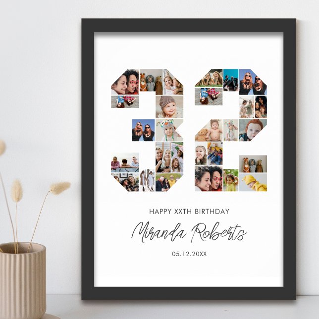 32nd Birthday Number 32 Custom Photo Collage Poster (Creator Uploaded)
