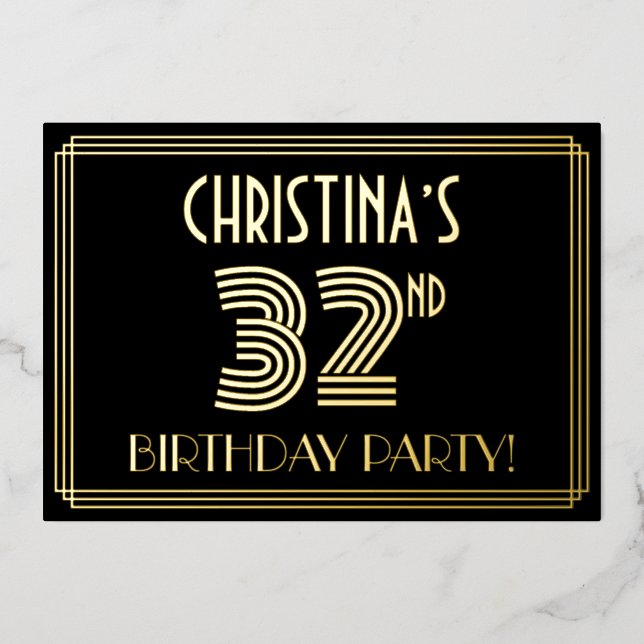 32nd Birthday Party — Art Deco Style “32” + Name (Front)