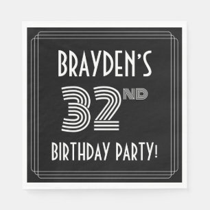 32nd Birthday Party: Art Deco Style + Custom Name Napkin