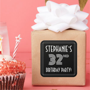 32nd Birthday Party: Art Deco Style & Custom Name Square Sticker