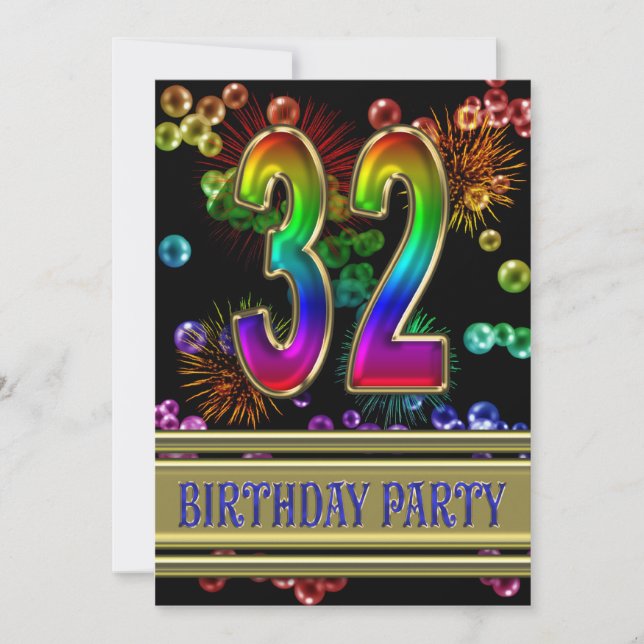 32nd Birthday party Invitation with bubbles (Front)