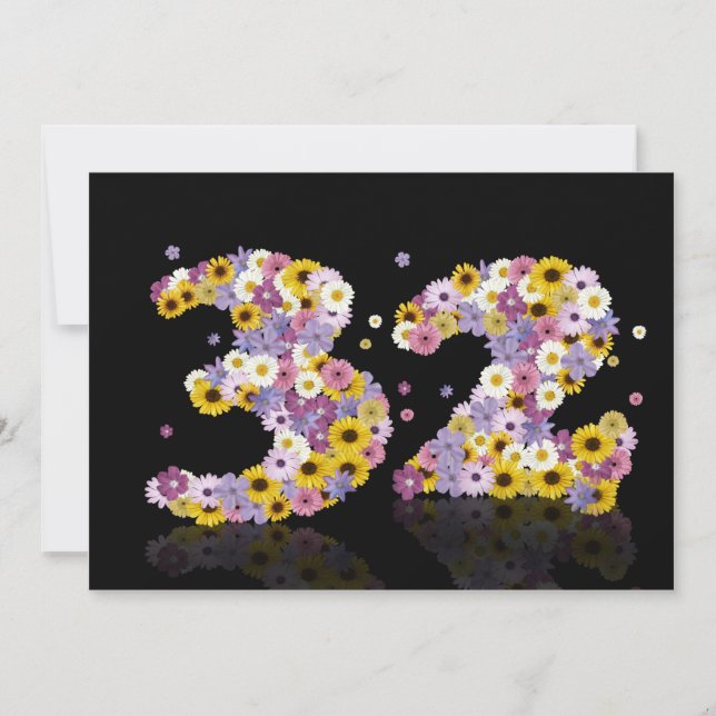 32nd Birthday party, with flowered letters Invitation (Front)