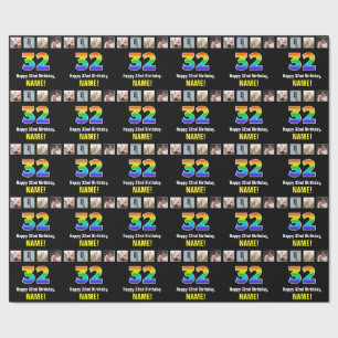 32nd Birthday: Rainbow “32“; Custom Photos & Name Wrapping Paper