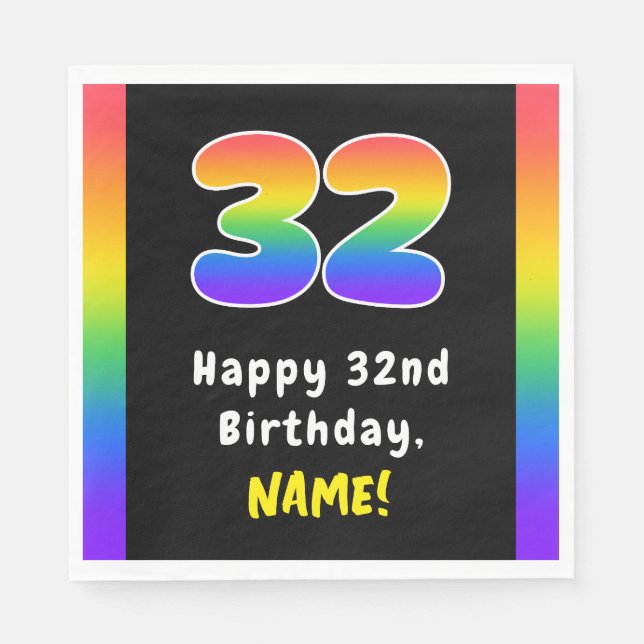 32nd Birthday: Rainbow Spectrum # 32, Custom Name Napkin (Front)