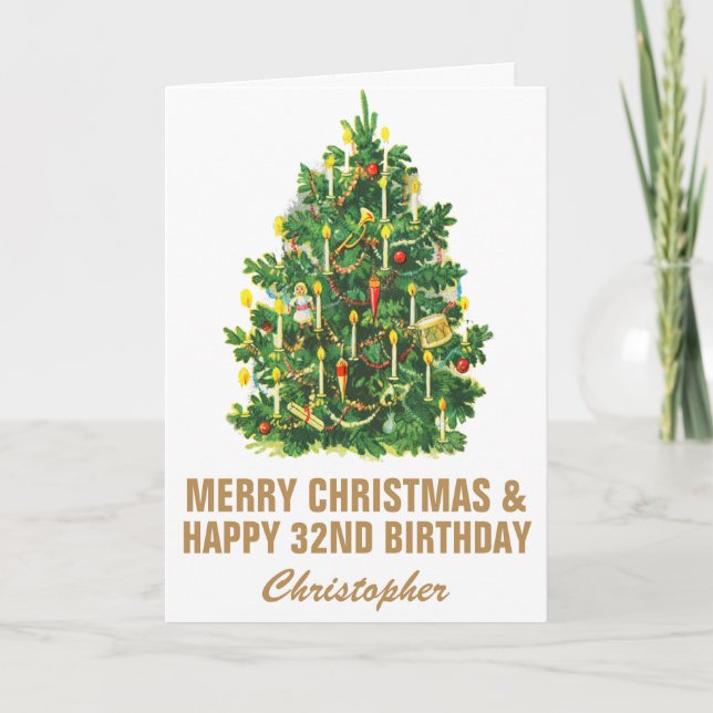32nd Happy Birthday and Merry Christmas Tree Card (Front)