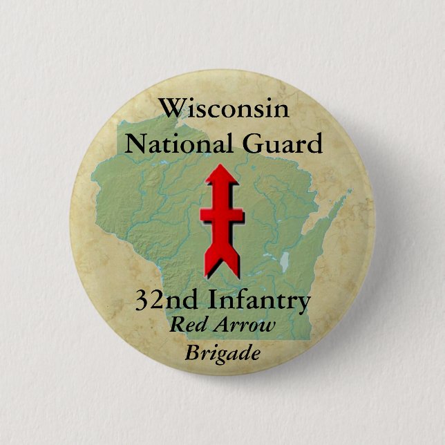 32nd Infantry with Wisconsin Map 2 Inch Round Button (Front)