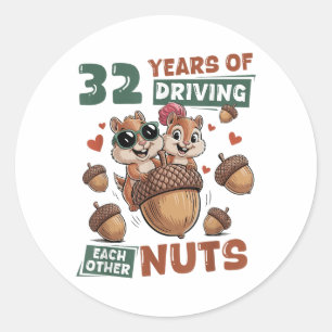 32nd Wedding Anniversary 32 Years Couple Matching Classic Round Sticker