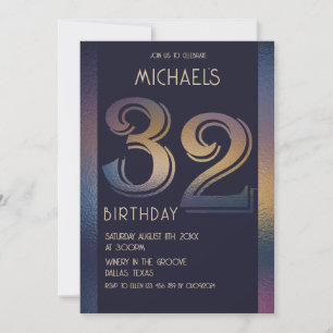 32th modern dark purple and gold birthday invitation