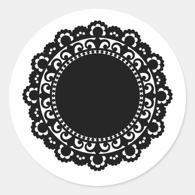 3332__doily-shape-1 BLACK WHITE CIRCLE SHAPES DOIL Classic Round Sticker (Front)