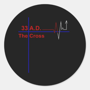 33 A.D. Heartbeat Cross Classic Round Sticker