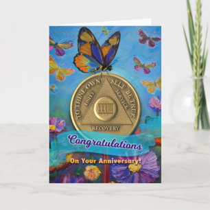 33 Year AA Anniversary Coin Butterflies Flowers Card