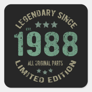 33 Year Old Bday 1988 Legend Since 33rd Birthday Square Sticker
