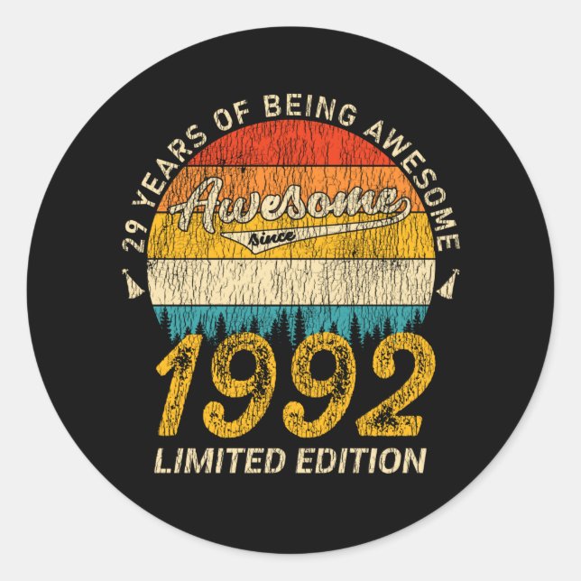 33 Year Old Bday Retro Awesome 33rd Birthday Gift Classic Round Sticker (Front)