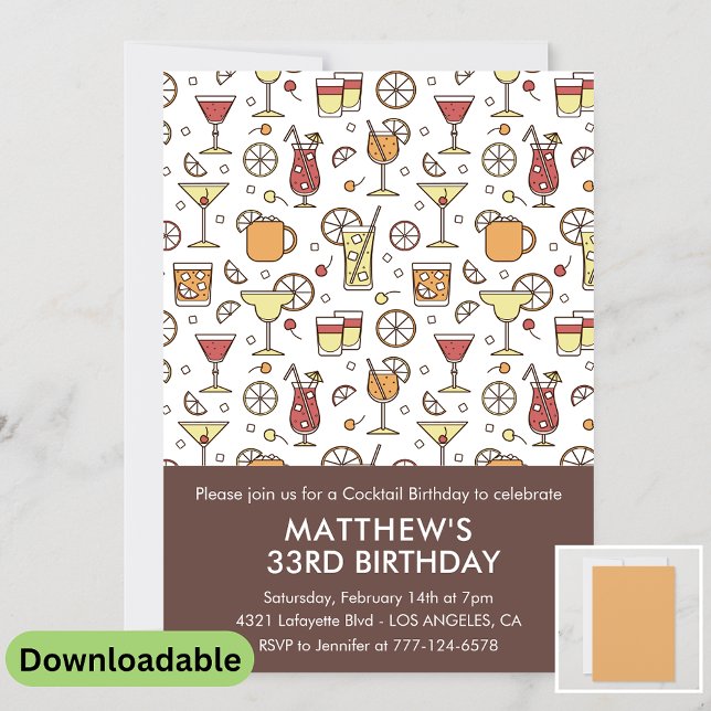 33e anniversaire invitation Cocktail Motif élégant (Créateur téléchargé)