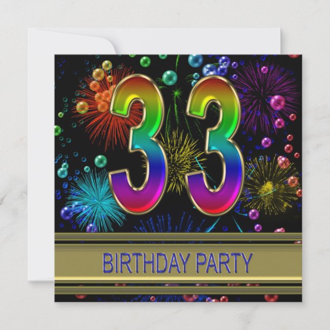 33e fête d'anniversaire Invitation avec bulles (Devant)