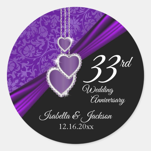 33rd Amethyst Wedding Anniversary Design Classic Round Sticker (Front)