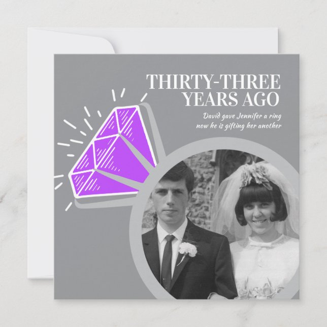 33rd anniversary party amethyst ring two photos invitation (Front)