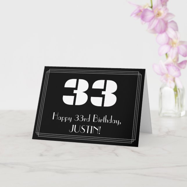 33rd Birthday: Art Deco Inspired Look "33" & Name Card (Orchid)