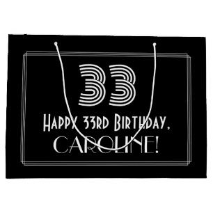 33rd Birthday — Art Deco Inspired Look "33" & Name Large Gift Bag