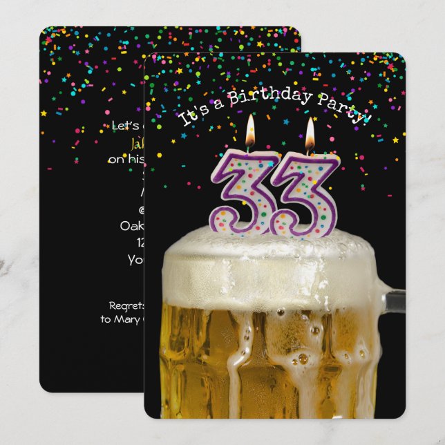 33rd Birthday Beer Party Invitation (Front/Back)