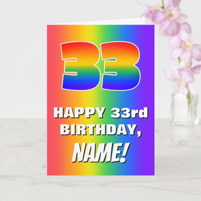 33rd Birthday: Colorful, Fun Rainbow Pattern # 33 Card (Orchid)