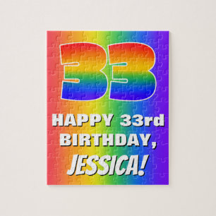 33rd Birthday: Colourful, Fun Rainbow Pattern # 33 Jigsaw Puzzle