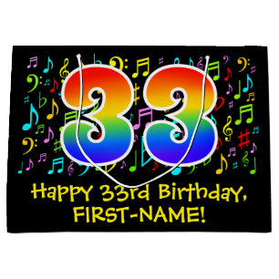 33rd Birthday - Colourful Music Symbols, Rainbow 3 Large Gift Bag